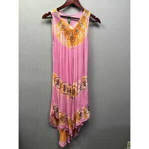 Cleopatra Swim Cover-Up Dress Sleeveless Embroidered Pink OSFA‎